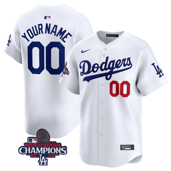 Men's Los Angeles Dodgers Customized White 2024 World Series Champions Home Limited Stitched Baseball Jersey Men's Los Angeles Dodgers Customized White 2024 World Series Champions Home Limited Stitched Baseball Jersey